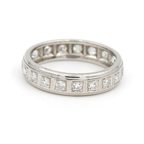 Bague 56 Alliance américaine - Bague en platine sertie de diamants 58 Facettes 1816558CN