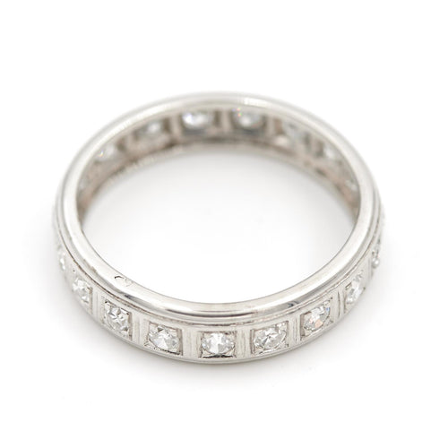 Bague 56 Alliance américaine - Bague en platine sertie de diamants 58 Facettes 1816558CN