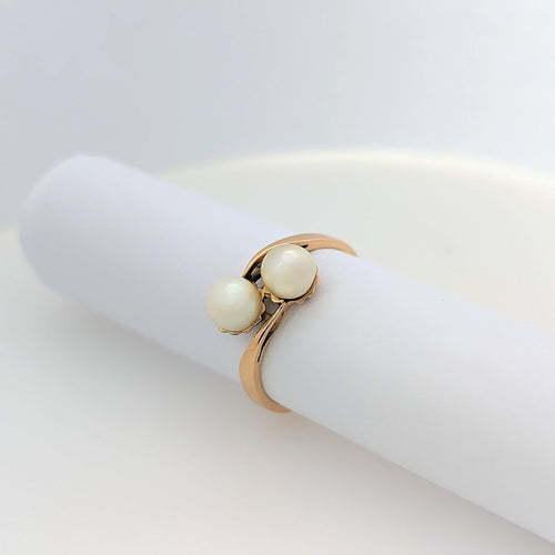 Bague 53 Bague toi et moi en or jaune 18 carats et perles 58 Facettes 18707