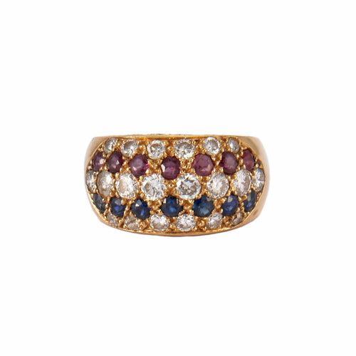 Bague 54 Bague jonc pavée de diamants en or jaune et rubis saphirs 58 Facettes BO/220013/