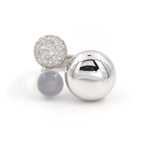 Bague 49 Bague trilogie en or blanc 18 carats, diamants et calcédoine 58 Facettes 1996141CN