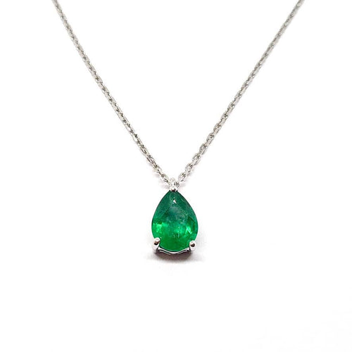 Halskæde Halskæde Solitær i 18 karat hvidguld indfattet med en smaragd 58 Facettes