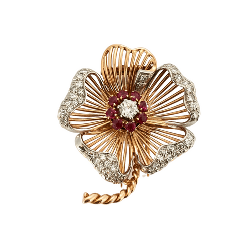 Broche Clip de revers anémone or jaune et diamants 58 Facettes AB39