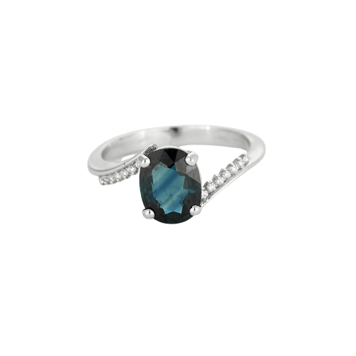 Bague 55 Bague or blanc saphir vert/bleu diamants 58 Facettes