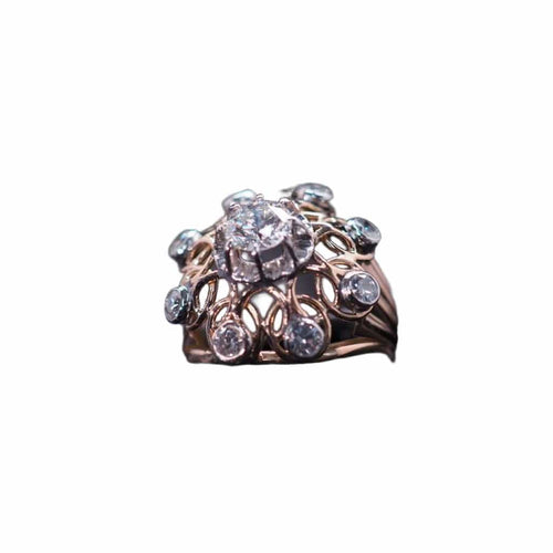 Bague 53 Bague rosace années 50 en or rose 18 carats et diamants 58 Facettes 3380