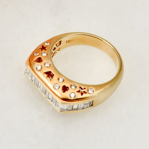 Inel 55 Inel din aur galben 750 cu diamante baguette și briliante 58 Facettes 2668