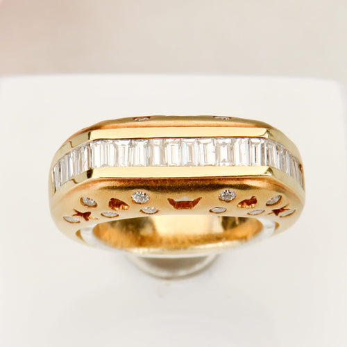 Inel 55 Inel din aur galben 750 cu diamante baguette și briliante 58 Facettes 2668