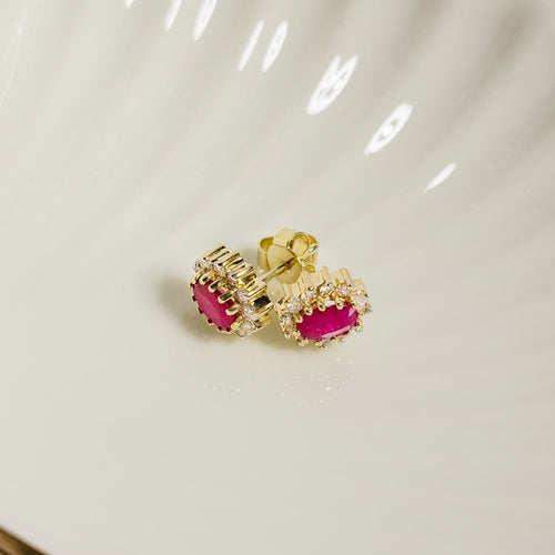 Brincos Ohrstecker - Brincos em ouro amarelo de 14 quilates, rubis e diamantes 58 Facettes 2975