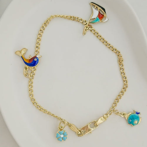 Pulseira Pulseira peixes em ouro amarelo 14K com pendentes esmaltados 58 Facettes 3138