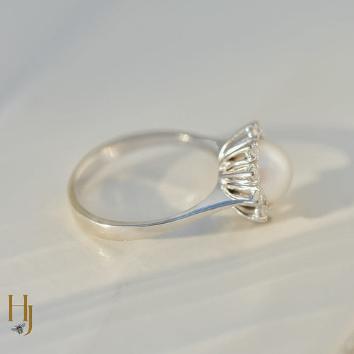 Anello 54 Anello vintage in oro bianco 14 carati con perla Mabé e diamanti 58 Facettes