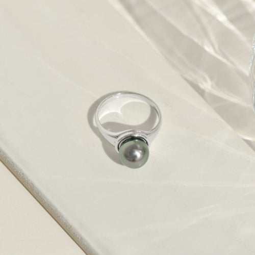 Ring 57 Vintage ring - in 14-carat white gold with Tahitian cultured pearl 58 Facettes