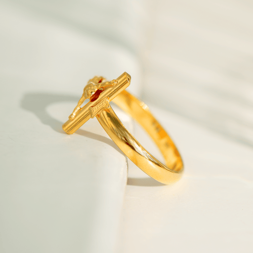 Ring 56 Vintage ring with crucifix motif in 18-carat yellow gold (750) 58 Facettes