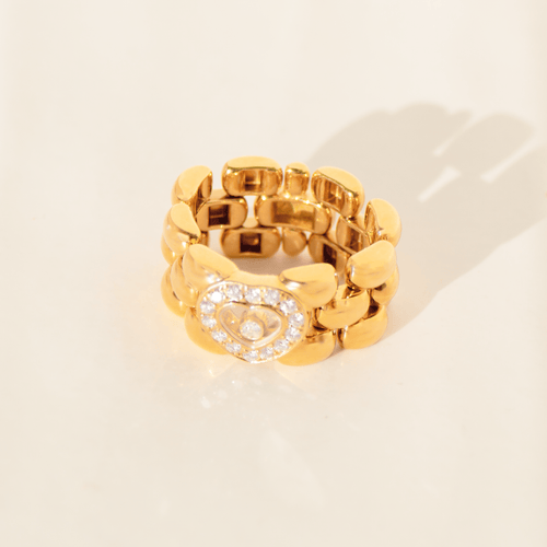 Bague 53 Chopard Happy Diamonds - Bague flexible en or jaune 18 carats et diamants 58 Facettes 3286