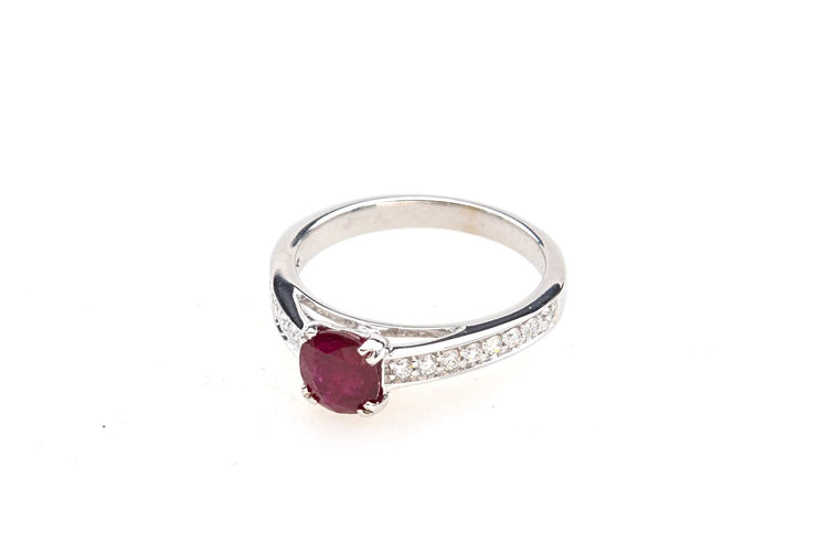 Bague 53 Bague solitaire rubis et diamants en or blanc 18k 58 Facettes 20342