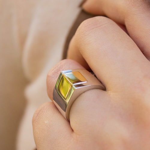 Ring 55 Dinh Van - Geometrisk ring i hvidguld og gul guld 18 karat 58 Facettes 20553