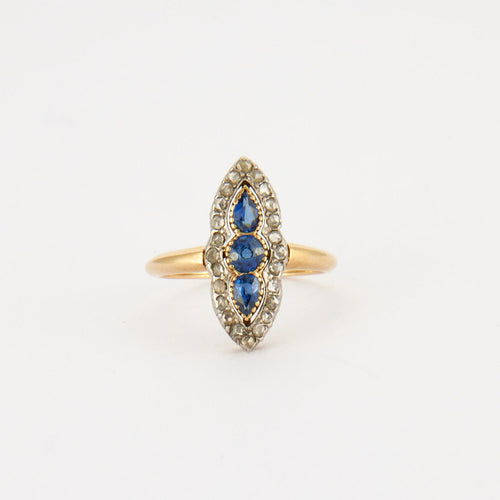 Bague 55 Bague Marquise Saphirs et Diamants 58 Facettes