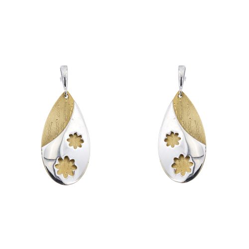 Boucles d'oreilles Boucles d’oreilles pendantes fleur en or jaune et or blanc 18 ct 58 Facettes 20837