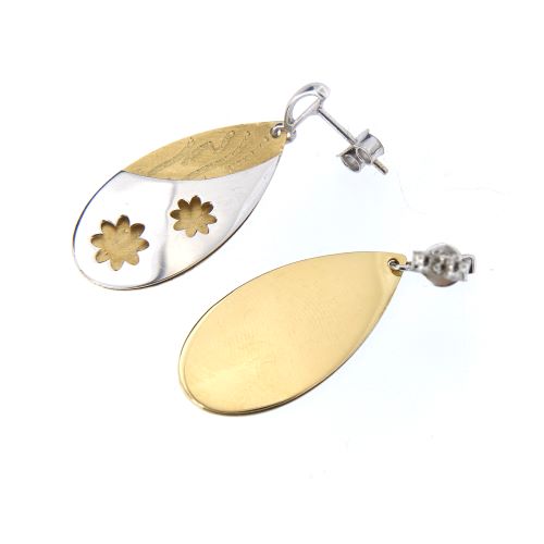Boucles d'oreilles Boucles d’oreilles pendantes fleur en or jaune et or blanc 18 ct 58 Facettes 20837