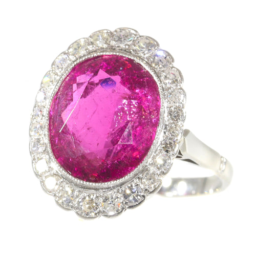Bague 61 Bague de fiançailles vintage en or 18K bicolore, rubellite 7,09 ct et diamants 58 Facettes 21081-0285