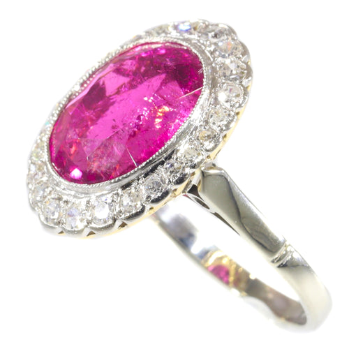 Bague 61 Bague de fiançailles vintage en or 18K bicolore, rubellite 7,09 ct et diamants 58 Facettes 21081-0285