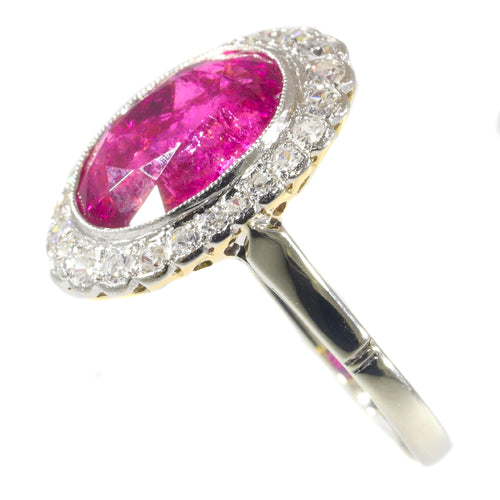 Bague 61 Bague de fiançailles vintage en or 18K bicolore, rubellite 7,09 ct et diamants 58 Facettes 21081-0285