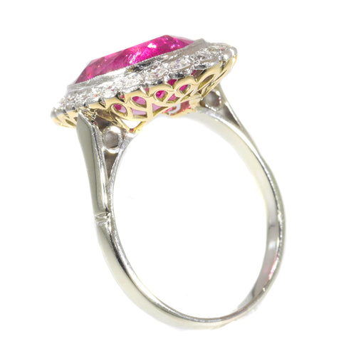 Bague 61 Bague de fiançailles vintage en or 18K bicolore, rubellite 7,09 ct et diamants 58 Facettes 21081-0285