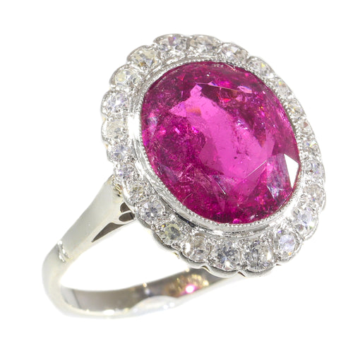 Bague 61 Bague de fiançailles vintage en or 18K bicolore, rubellite 7,09 ct et diamants 58 Facettes 21081-0285