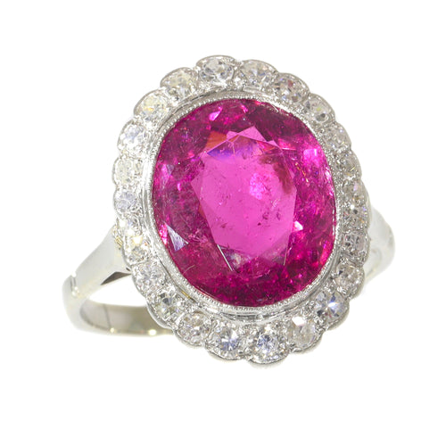 Bague 61 Bague de fiançailles vintage en or 18K bicolore, rubellite 7,09 ct et diamants 58 Facettes 21081-0285