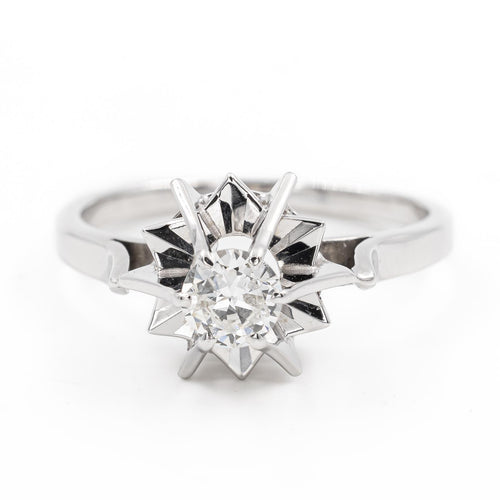 Bague 53 Bague solitaire en or blanc 18 carats avec diamant brillant 0,34 ct 58 Facettes 2179643CN