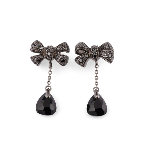 Boucles d'oreilles Pomellato - Boucles d'oreilles nœuds Forever en or gris noirci, onyx et diamants noirs 58 Facettes