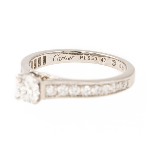 Bague 47 Cartier 1895 - Bague solitaire en platine et diamants 58 Facettes 2220708CN