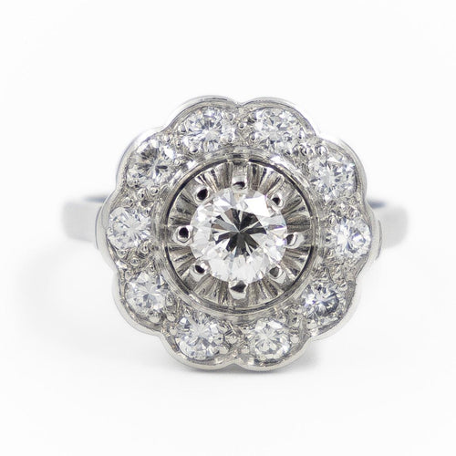 Bague 50 Bague marguerite rétro en platine 900 sertie de diamants 58 Facettes 2226833CN