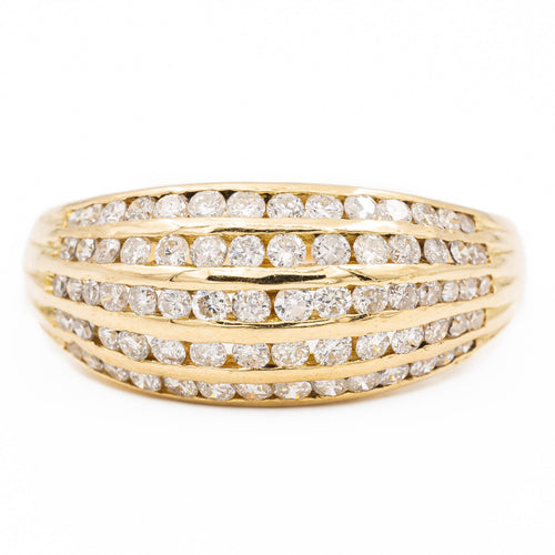 Bague 58 Bague bombée en or jaune 18 carats pavée de diamants 58 Facettes 2301450CN