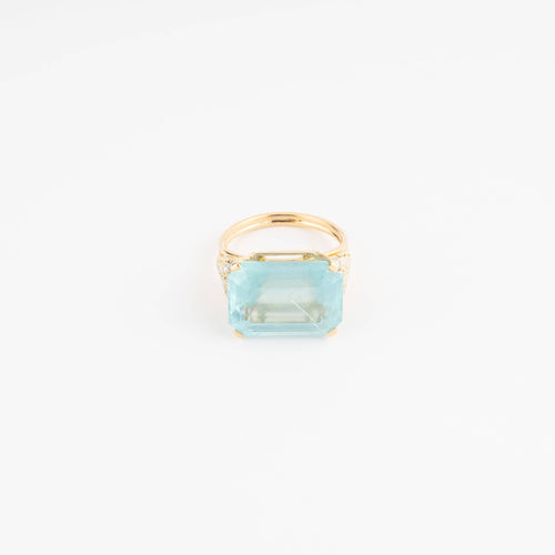 Bague 52 Bague aigue-marine lactée en or jaune 18k et diamants 58 Facettes 1