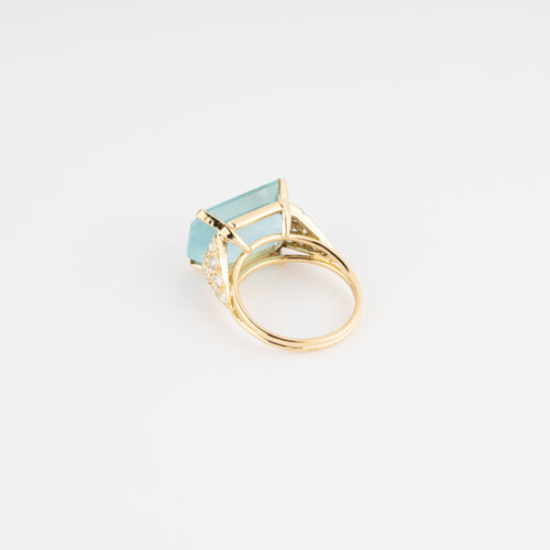 Bague 52 Bague aigue-marine lactée en or jaune 18k et diamants 58 Facettes 1