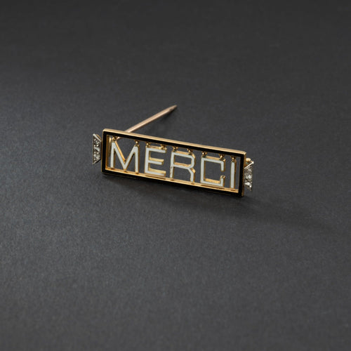 Broche Broche « Merci » émaillée en or jaune 18k et platine, diamants 58 Facettes
