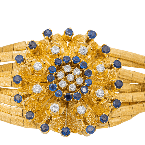 Bracelet Bracelet manchette en or jaune 18 carats, diamants et saphirs 58 Facettes 2331748CN