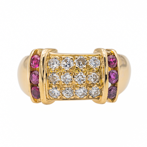 Bague 57 Bague cocktail en or jaune 18 carats avec diamants et rubis 58 Facettes 2399273CN