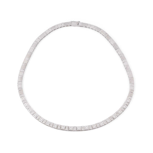 Collier Collier maillons carrés pavés en or gris 18k et diamants 58 Facettes 1