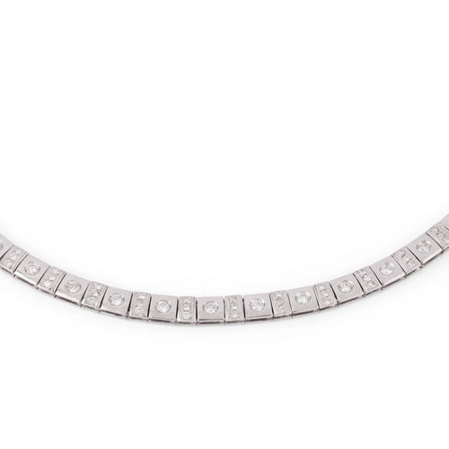 Collier Collier maillons carrés pavés en or gris 18k et diamants 58 Facettes 1