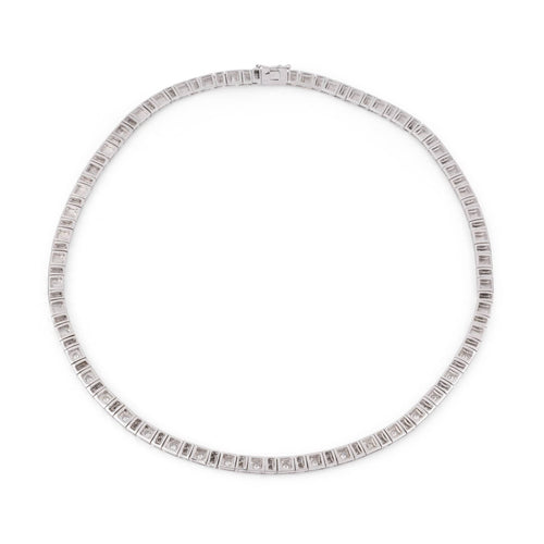 Collier Collier maillons carrés pavés en or gris 18k et diamants 58 Facettes 1