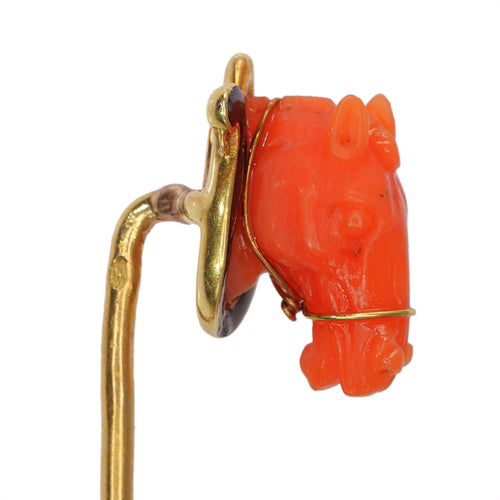 Épingle à cravate tête de cheval en corail en or jaune 18K 58 Facettes 24057-0275
