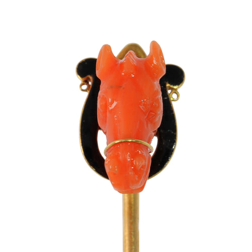 Épingle à cravate tête de cheval en corail en or jaune 18K 58 Facettes 24057-0275
