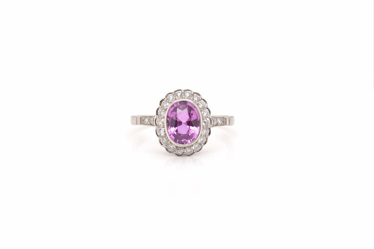 Bague 55 Bague en platine saphir rose et diamants 58 Facettes 24085