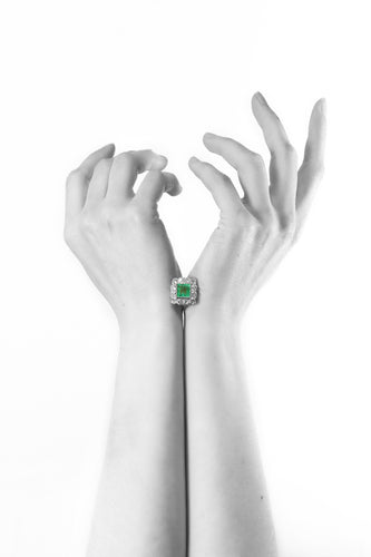 Bague 52 Art déco - Bague géométrique en platine, émeraude et diamants 58 Facettes 24110-0131