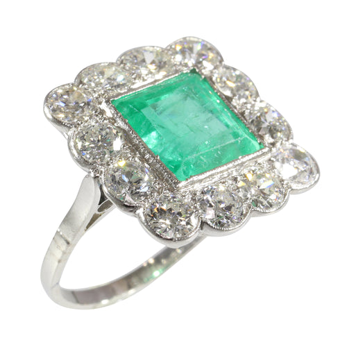 Bague 52 Art déco - Bague géométrique en platine, émeraude et diamants 58 Facettes 24110-0131