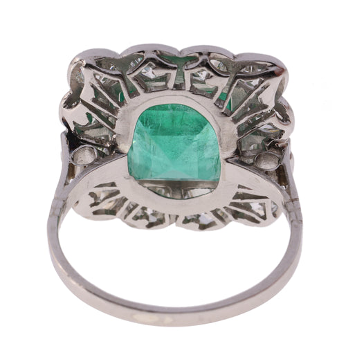 Bague 52 Art déco - Bague géométrique en platine, émeraude et diamants 58 Facettes 24110-0131