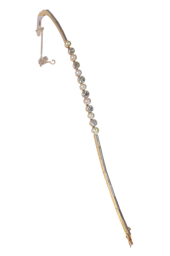 Bracelet Bracelet Art déco en or blanc et jaune 18K, diamants et perles 58 Facettes 24137-0350