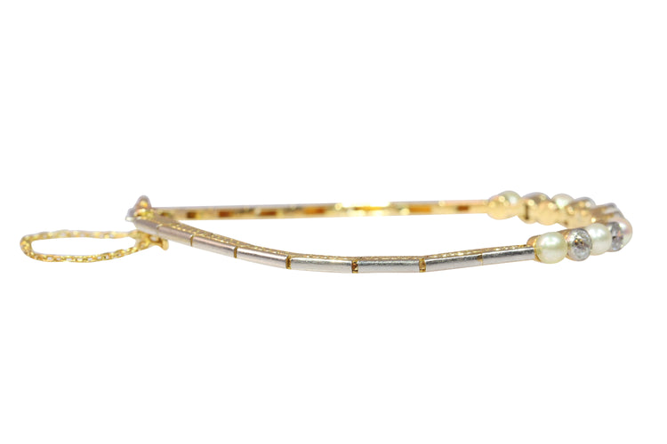 Bracelet Bracelet Art déco en or blanc et jaune 18K, diamants et perles 58 Facettes 24137-0350