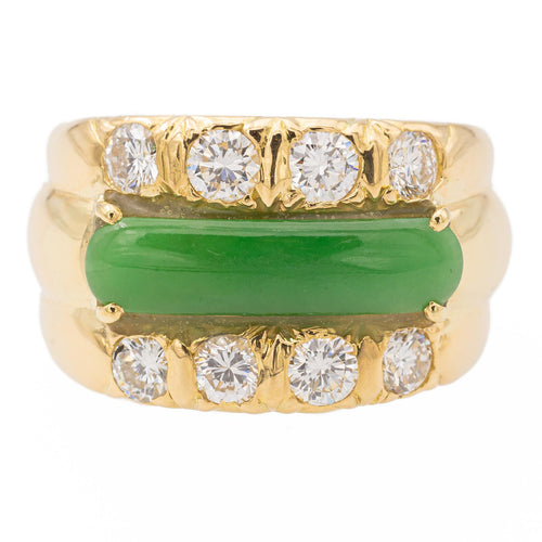 Bague 50 Bague en or jaune 18 carats avec jade jadéite et diamants 58 Facettes 2432017CN